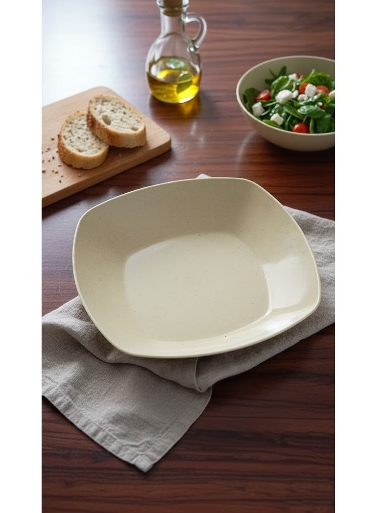 Square Plastic Deep Plate for Pasta & Breakfast - Unbreakable Serving Bowl with Speckled Design (Granite Look) - Beige Cream - Image 5